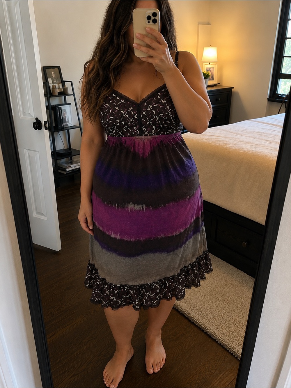 Women's Purple & Gray Striped Sundress